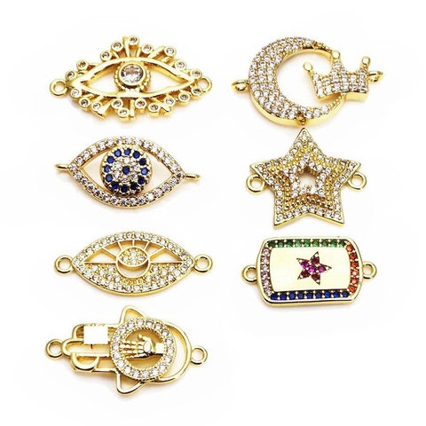 Copper Micro Zirconia Evil Eye Hamsa Hand Moon Star Connectors DIY Bracelet Necklace Accessory Jewelry Making Findings