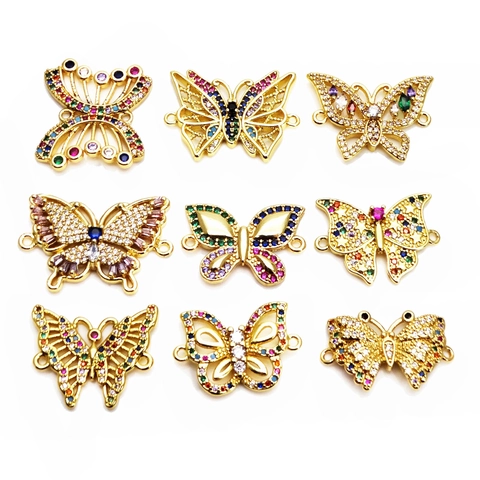 Micro Pave Zircon Butterfly Jewelry Connector Gold Plated Copper For DIY Bracelet Necklace Making Elegant Butterfly Link