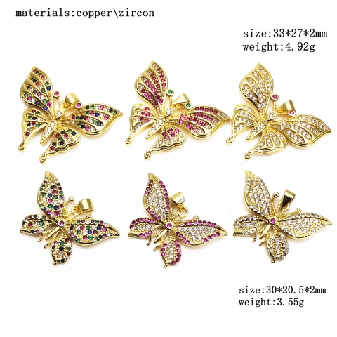 Copper Cubic Zirconia Butterfly Pendant Only (Without Chain) Gold Plated Insect Charm Fashion Jewelry Gift For Women