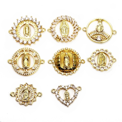 Connecteur de Pendentif Notre-Dame De Guadalupe en Cuivre Plaqué Or Avec Zircon Vierge Marie pour Fabrication de Bijoux DIY