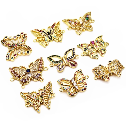 Micro Pave Zircon Butterfly Jewelry Connector Gold Plated Copper For DIY Bracelet Necklace Making Elegant Butterfly Link