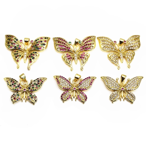 Copper Cubic Zirconia Butterfly Pendant Only (Without Chain) Gold Plated Insect Charm Fashion Jewelry Gift For Women