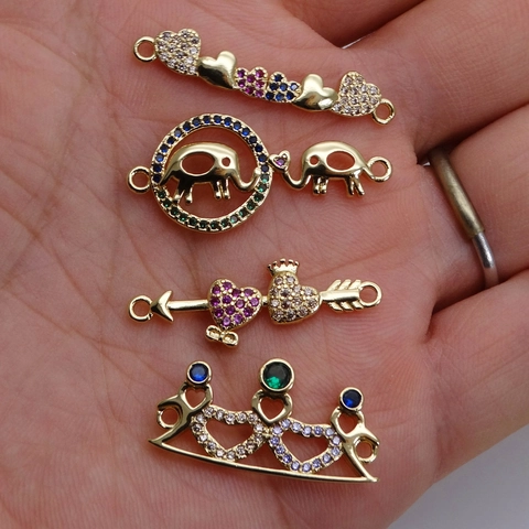Micro Pavé Circonia Corazón Infinito Elefante Conector Charms Cobre Accesorios de Joyería para DIY Fabricación de Pulseras