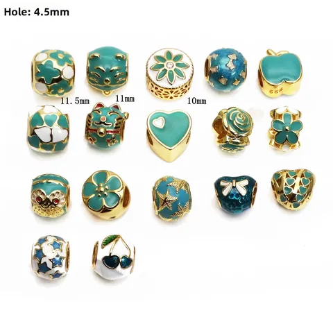Lucky Cat Flower Heart Copper Beads Enamel Drip Oil Charms Rhinestone DIY Jewelry Making Accessories For Bracelet Women