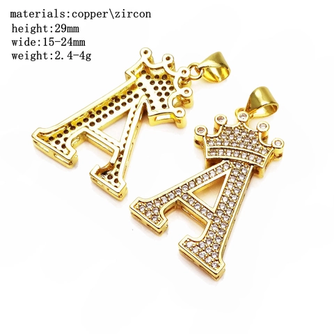 Hip Hop Crown Initial Letter Pendant Gold Plated Copper Micro Pave Zircon A-Z Alphabet Charm For Necklace Making DIY Jewelry