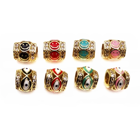 14K Gold Plated Copper Zirconia Charm Enamel Evil Eye Smiley Face Spacer Beads DIY Jewelry Making Bracelet Necklace Accessories