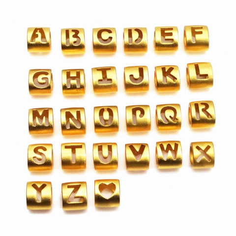 Perles Intercalaires Alphabet Creux en Cuivre Doré Antique Breloques Cylindriques Lettres Initiales pour Création de Bijoux Bracelet Collier DIY