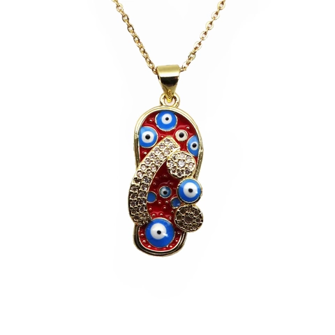 Exotic Brass Zircon Flip-Flop Pendant Necklace With Evil Eye Pattern Gold Plated Enamel Fashion Jewelry For Women Gift