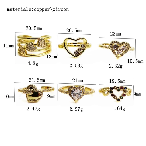 14K Vergoldet Herzform Kupfer Ringe Für Damen Mikro Eingelegt Zirkonia Verstellbar Offen Fingerring Mode Schmuck Geschenk