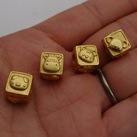 DIY Jewelry Making Copper Gold Cubic Zodiac Animal Beads Chinese Fu Blessing Drip Oil Pendants For Bracelet Accessories