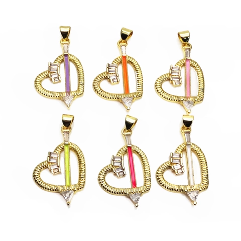 Minimalist Heart Arrow Pendant Copper Zirconia Enamel Charm For Women Fashion DIY Jewelry Making Craft Supplies