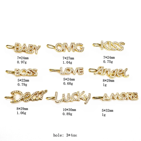 Ciondolo Lettera in Zirconia Placcato Oro Angel Love Baby Charm per Collana Fai Da Te Accessorio Gioielli di Moda Unisex
