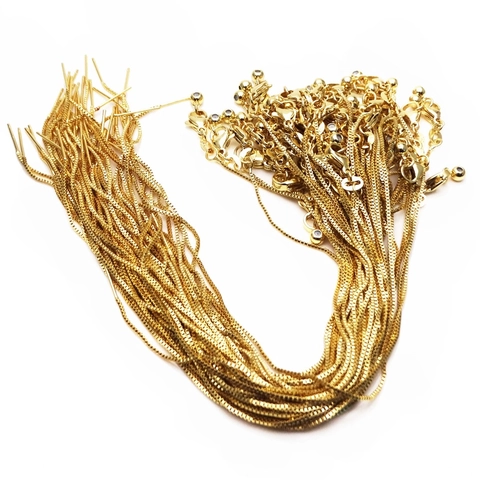 Adjustable Copper Box Chain Bracelet Necklace With Needle Pin Lobster Clasp Gold Plated DIY Jewelry Making Findings Women