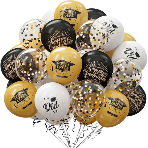 Set di Palloncini per la Laurea Nero Oro Bianco Happy Graduation Palloncini in Lattice Coriandoli per Decorazioni Feste