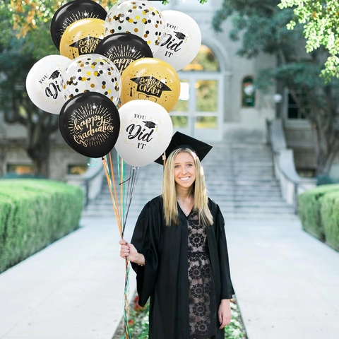 Set di Palloncini per la Laurea Nero Oro Bianco Happy Graduation Palloncini in Lattice Coriandoli per Decorazioni Feste