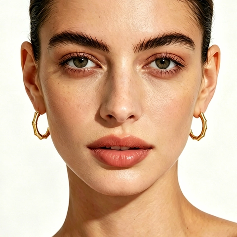 Stainless Steel Bamboo Joint Mesh Pattern Hoop Earrings For Women Gold Silver Vacuum Plated Minimalist Geometric Jewelry Gift