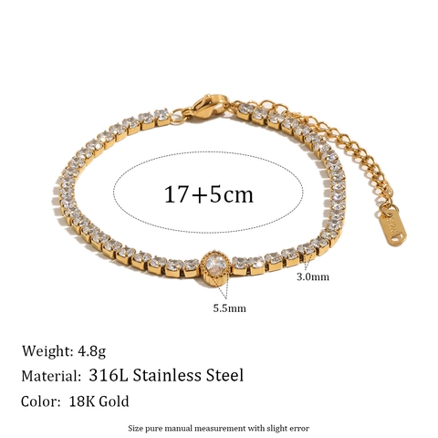 Bracciale Tennis Geometrico a Cuore in Acciaio Inossidabile Placcato Oro 18K Con Strass Francese di Lusso per Gioielli da Donna