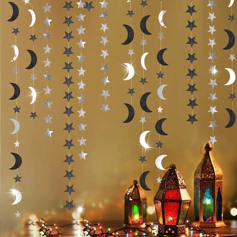 Ghirlanda di Carta Stella Luna Striscione Sospeso Olografico Festone Per Natale Matrimonio Festa Decorazione Della Casa Forniture Per Festival