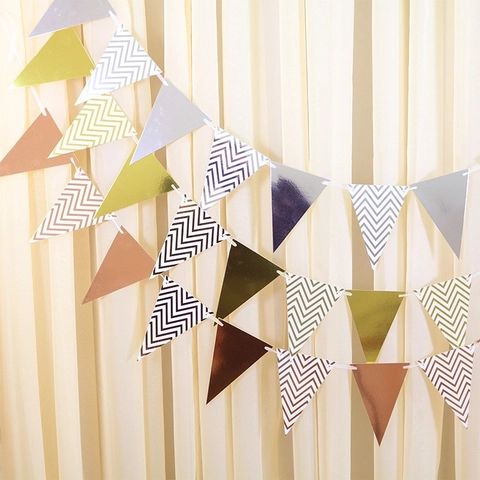 Banderín Triangular Metálico Estampado en Caliente Guirnalda de Papel Chevron para Decoración de Fiesta de Cumpleaños y Boda