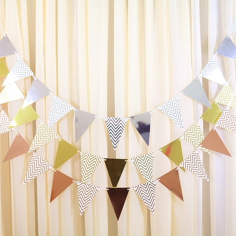 Banderín Triangular Metálico Estampado en Caliente Guirnalda de Papel Chevron para Decoración de Fiesta de Cumpleaños y Boda
