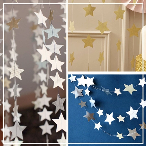 Ghirlanda di Stelle in Cartoncino Glitterato per Decorazione Festa di Compleanno Matrimonio Pendente Pentagramma Arredo Parete