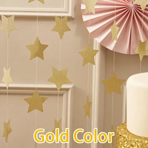 Ghirlanda di Stelle in Cartoncino Glitterato per Decorazione Festa di Compleanno Matrimonio Pendente Pentagramma Arredo Parete