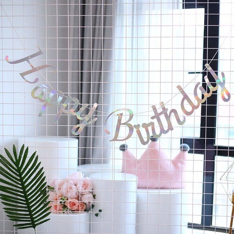 Metallisches Happy Birthday Papier Banner Skript Buchstaben Hängende Girlande Für Geburtstag Party Dekoration Gold Silber