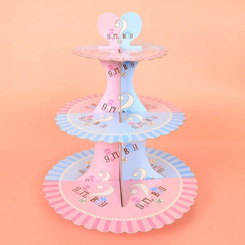 Alzata per Cupcake in Carta a 3 Livelli Decorazioni per Festa Gender Reveal Girl Or Boy Rosa Blu a Righe per Baby Shower