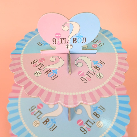 Alzata per Cupcake in Carta a 3 Livelli Decorazioni per Festa Gender Reveal Girl Or Boy Rosa Blu a Righe per Baby Shower