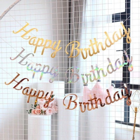 Metallisches Happy Birthday Papier Banner Skript Buchstaben Hängende Girlande Für Geburtstag Party Dekoration Gold Silber