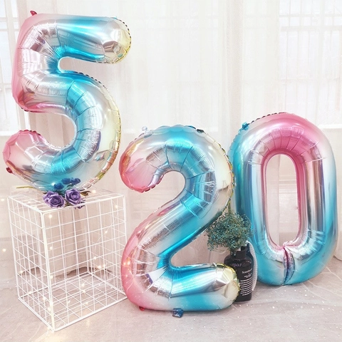 Grande Palloncino Foil Numero Arcobaleno Gradiente 32 Pollici Palloncino in Alluminio Metallico per Decorazione Festa
