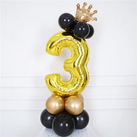 Aluminiumfolie Nummernballon Säule Mit Krone Gold Silber Party Dekoration Für Geburtstag Jubiläum Feier