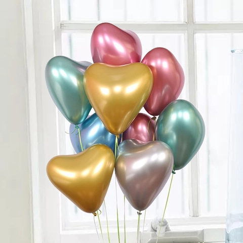 Metallic Heart Balloons Latex Chrome Mirror Finish Wedding Party Birthday Decoration Romantic Anniversary Celebration Supplies