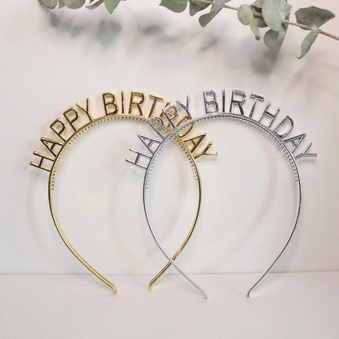 Happy Birthday Alphabet Headband Electroplated Plastic Metal Texture Hair Hoop Birthday Party Celebration Decor For Women