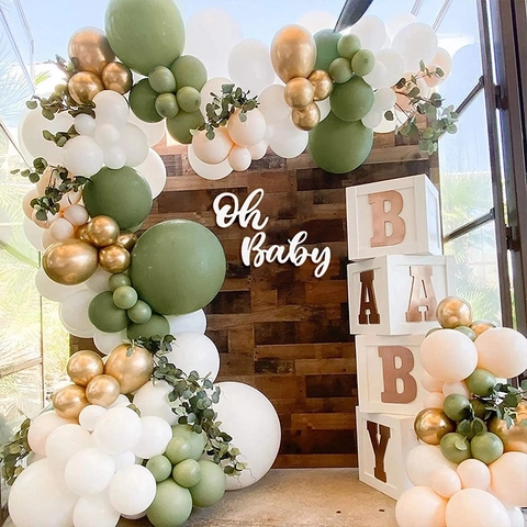 Retro Olive Green Avocado Balloon Arch Garland Kit Latex Gold White Apricot Balloons For Birthday Wedding Party Decorations