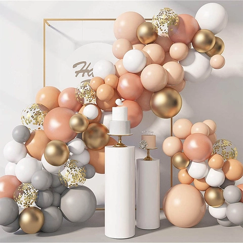 Vintage Peach Latex Balloons Arch Garland For Wedding Birthday Party Decoration Metallic Gold Confetti Balloons Decor