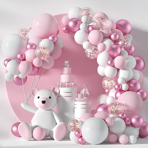 Kit Arco di Palloncini Rosa Bianco Con Palloncini in Lattice Confetti per Festa di Compleanno Matrimonio Baby Shower Decorazioni