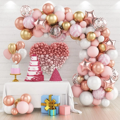 Kit Arco di Palloncini Rosa Macaron in Lattice e Alluminio a Forma di Stella e Marmo per Matrimoni Compleanni Feste
