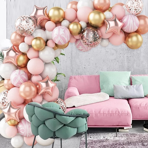 Macaron Pink Balloon Arch Kit Latex Aluminum Foil Balloons Star Marble Balloons For Wedding Birthday Party Decorations