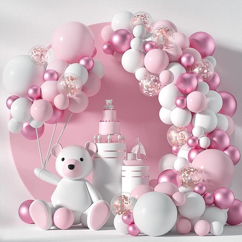 Pink White Balloon Arch Garland Kit With Latex Confetti Balloons For Birthday Party Wedding Baby Shower Decor Supplies