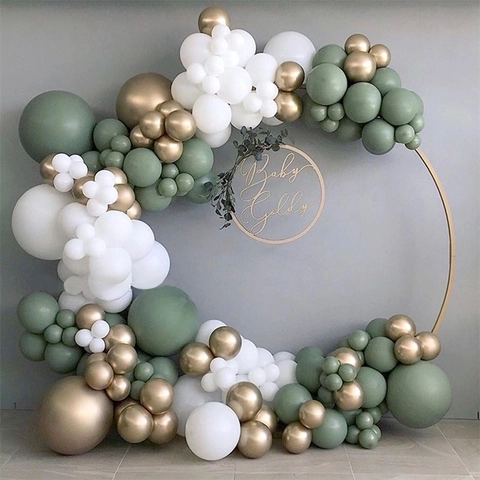 Kit Arche Guirlande Ballons Vert Sauge Vert Avocat Blanc Or Chromé Ballons en Latex pour Mariage Anniversaire Baby Shower Décorations de Fête