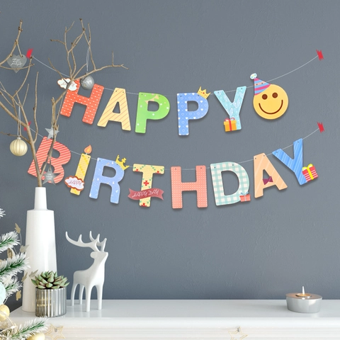 Cartoon Happy Birthday Letter Banner Colorful Paper Bunting Garland For Kids Birthday Party Decoration Backdrop Supplies