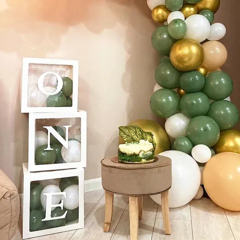 Transparente Ballon-Box Weißer Karton Kunststoff-Fenster Mit ONE-Buchstaben Für Geburtstagsfeier Hochzeit Baby-Party Dekoration