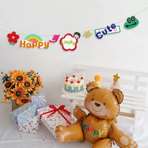 Lucky Girl Birthday Party Decoration Garland Colorful Paper Pull Flag Banner For Children Kindergarten Classroom Decor