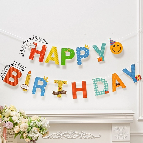 Cartoon Happy Birthday Letter Banner Colorful Paper Bunting Garland For Kids Birthday Party Decoration Backdrop Supplies