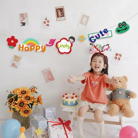 Lucky Girl Birthday Party Decoration Garland Colorful Paper Pull Flag Banner For Children Kindergarten Classroom Decor