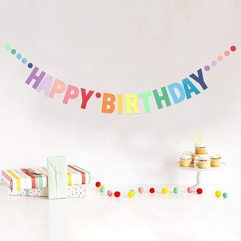 Macaron Verlauf Happy Birthday Buchstaben Papier Banner Bunte Rundpunkt Girlande Geburtstag Party Dekoration Hängende Flagge