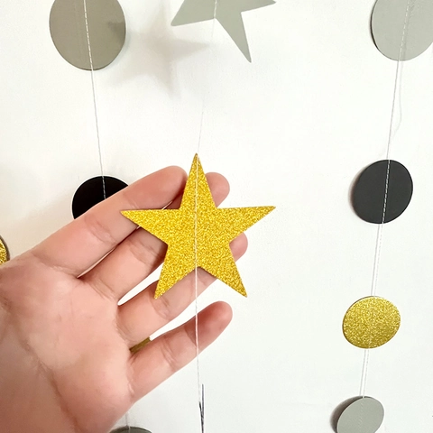 Stern Kreis Papier Girlande Glitzer Gold Grau Schwarz Doppelseitig Banner Hängende Dekoration Für Party Geburtstag Hochzeit Hintergrund Deko