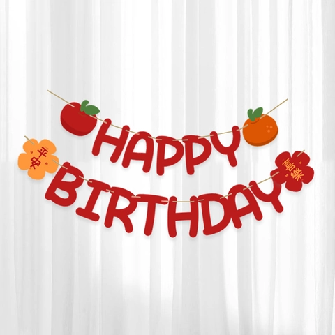 Set di Decorazioni per Feste di Compleanno in Stile Cinese Danza del Leone Ventagli di Carta Rossi Striscione Alfabeto per Bambino