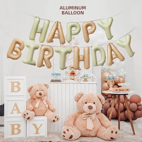 Retro Caramel Coffee Cream Aluminum Foil Happy Birthday Letter Balloon Set For Party Celebration Indoor Decor
